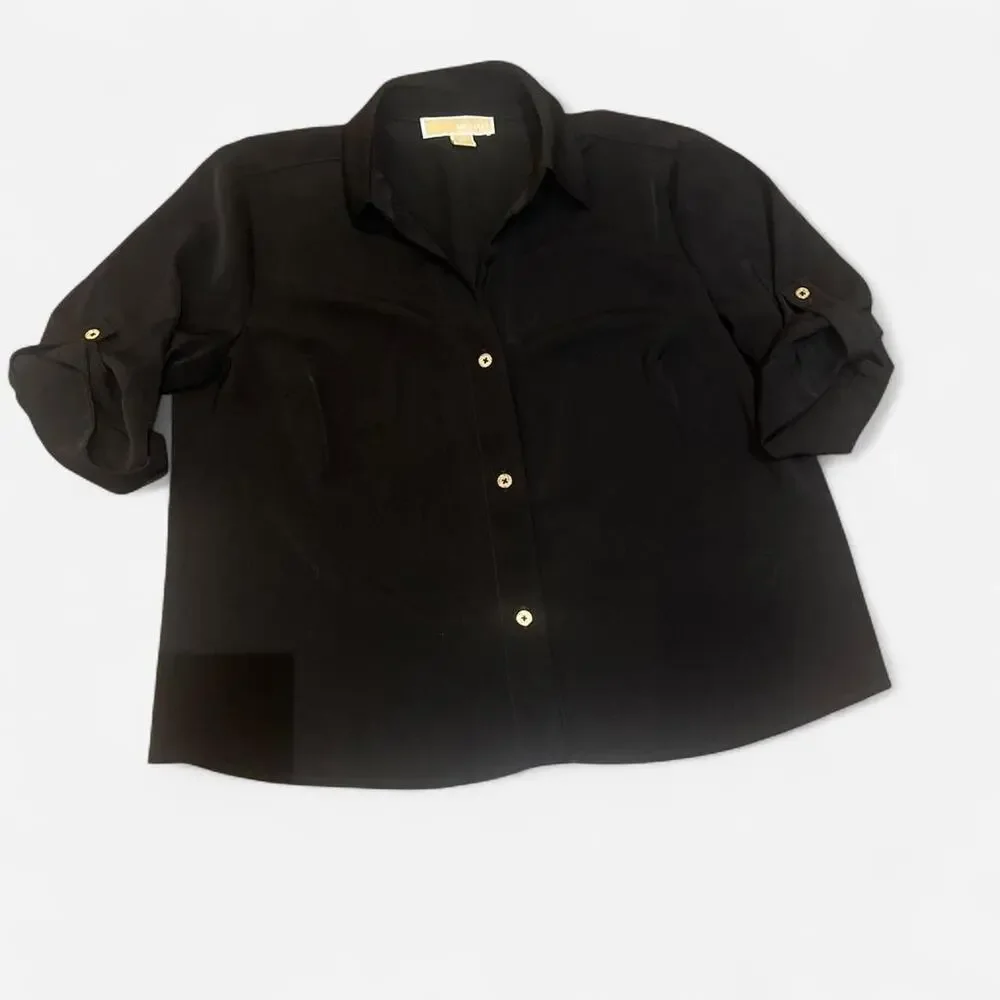 Michael Kors Black button-up blouse size s/p with gold buttons